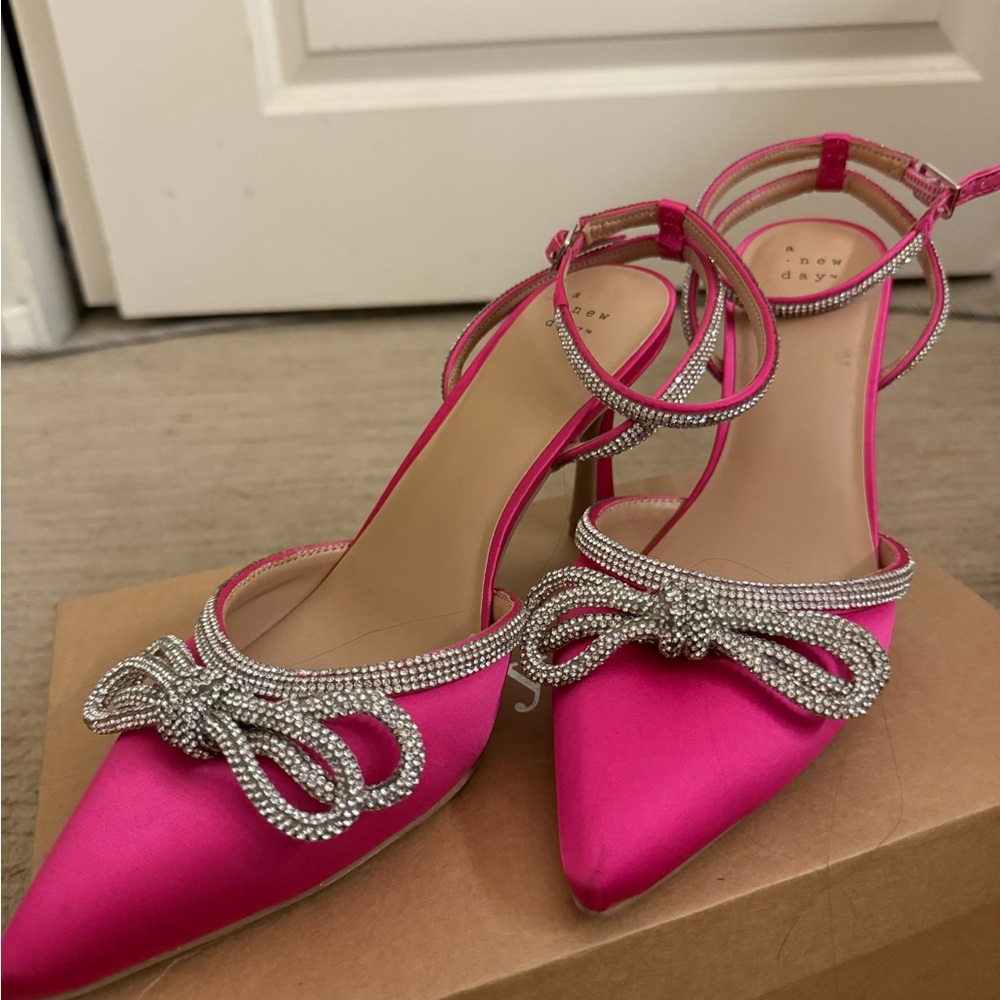 A New Day Women's Pink Heels with Rhinestone Bow